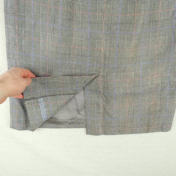 Vintage Womens Straight Skirt 10 Gray Houndstooth Check Midi Pleated Classic 80s - Picture 4 of 14